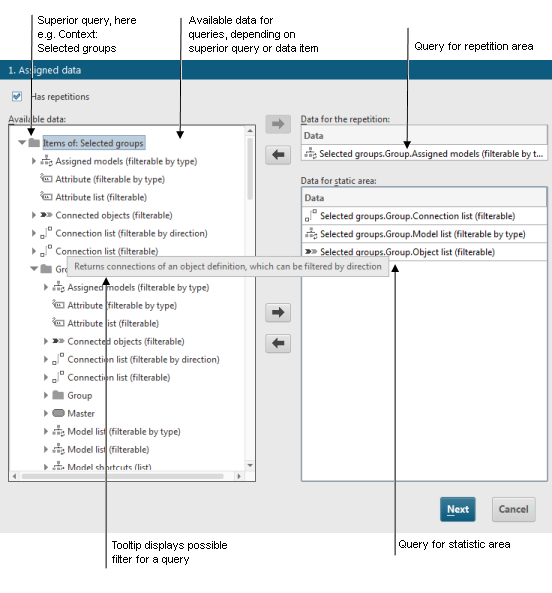 Assign data to a query